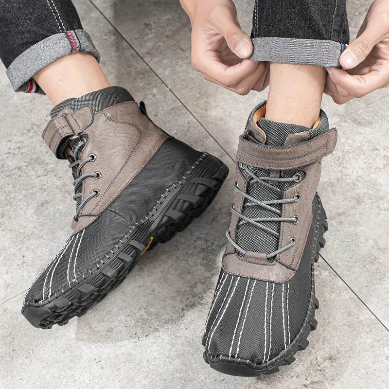 Winter Fleece Lace-up Snow Boots For Men Women Waterproof And Anti-slip Outdoor Work Boot Fashion Warm Mid-tube Cotton Shoes Men - www.Shopthatapp.com