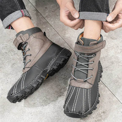 Winter Fleece Lace-up Snow Boots For Men Women Waterproof And Anti-slip Outdoor Work Boot Fashion Warm Mid-tube Cotton Shoes Men - www.Shopthatapp.com