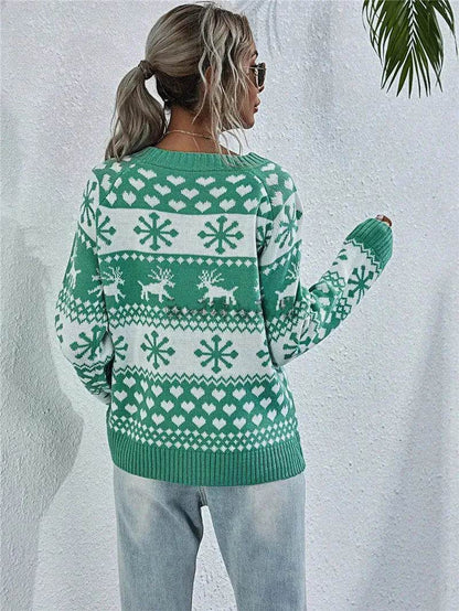Elk Autumn And Winter New Knitted Round Neck Women's Christmas Snowflake Pullover Women's Sweater - www.Shopthatapp.com