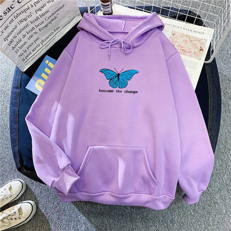 Women Single Butterfly Autumn And Winter Loose Hoodie Pullover sweatshirt - www.Shopthatapp.com