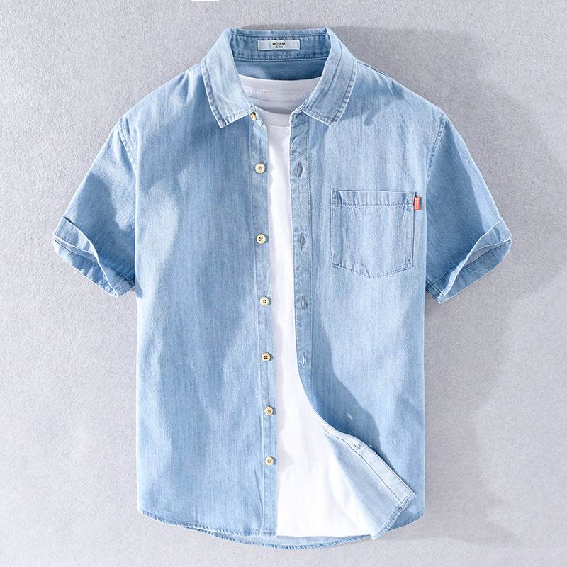 Summer Cotton Short Sleeve Denim Shirt For Men Classic All-matching Jeans - www.Shopthatapp.com