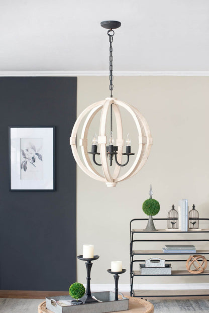 6 - Light Wood Chandelier With Adjustable Chain For Kitchen, Dining Hall Entrance, Bulb Not Included - www.Shopthatapp.com
