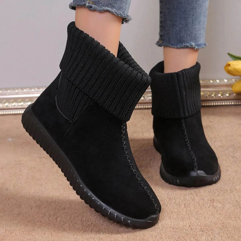 Flat Ankle Boots With Reversible Knitted Design Winter Fashion Comfortable Snow Boot For Women Shoes - www.Shopthatapp.com