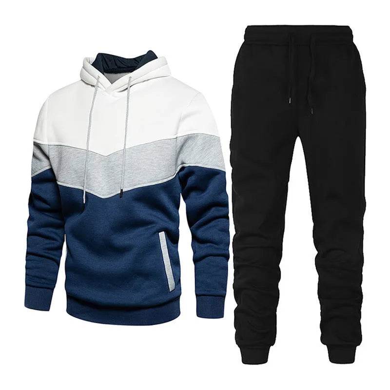2pcs Winter Fashion Stitching Suit Outdoors Sports Suit Men's Sweatsuit Hoodie Outfit set - www.Shopthatapp.com