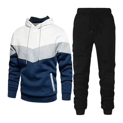 2pcs Winter Fashion Stitching Suit Outdoors Sports Suit Men's Sweatsuit Hoodie Outfit set - www.Shopthatapp.com