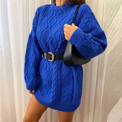 Casual Oversize Hip pop style Round neck Knitted Twist Sweater dress - www.Shopthatapp.com