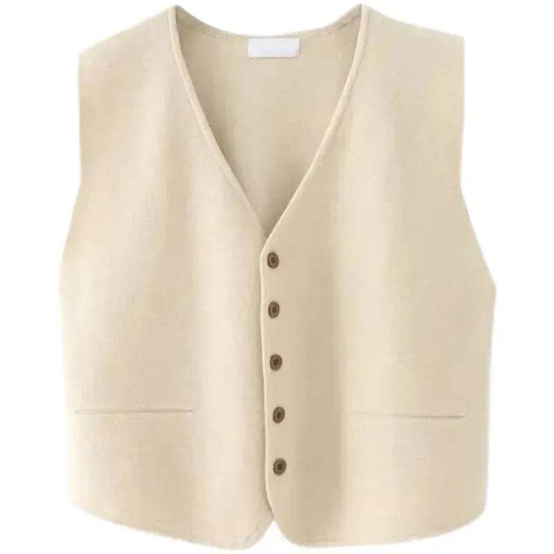 Women Sleeveless V-neck Button Down Knitted Vest Cardigan - www.Shopthatapp.com