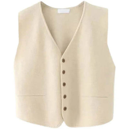 Women Sleeveless V-neck Button Down Knitted Vest Cardigan - www.Shopthatapp.com