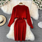 Autumn Winter Sassy Woolen Knitted Two Piece Midi Sweater Dress Outfit set - www.Shopthatapp.com