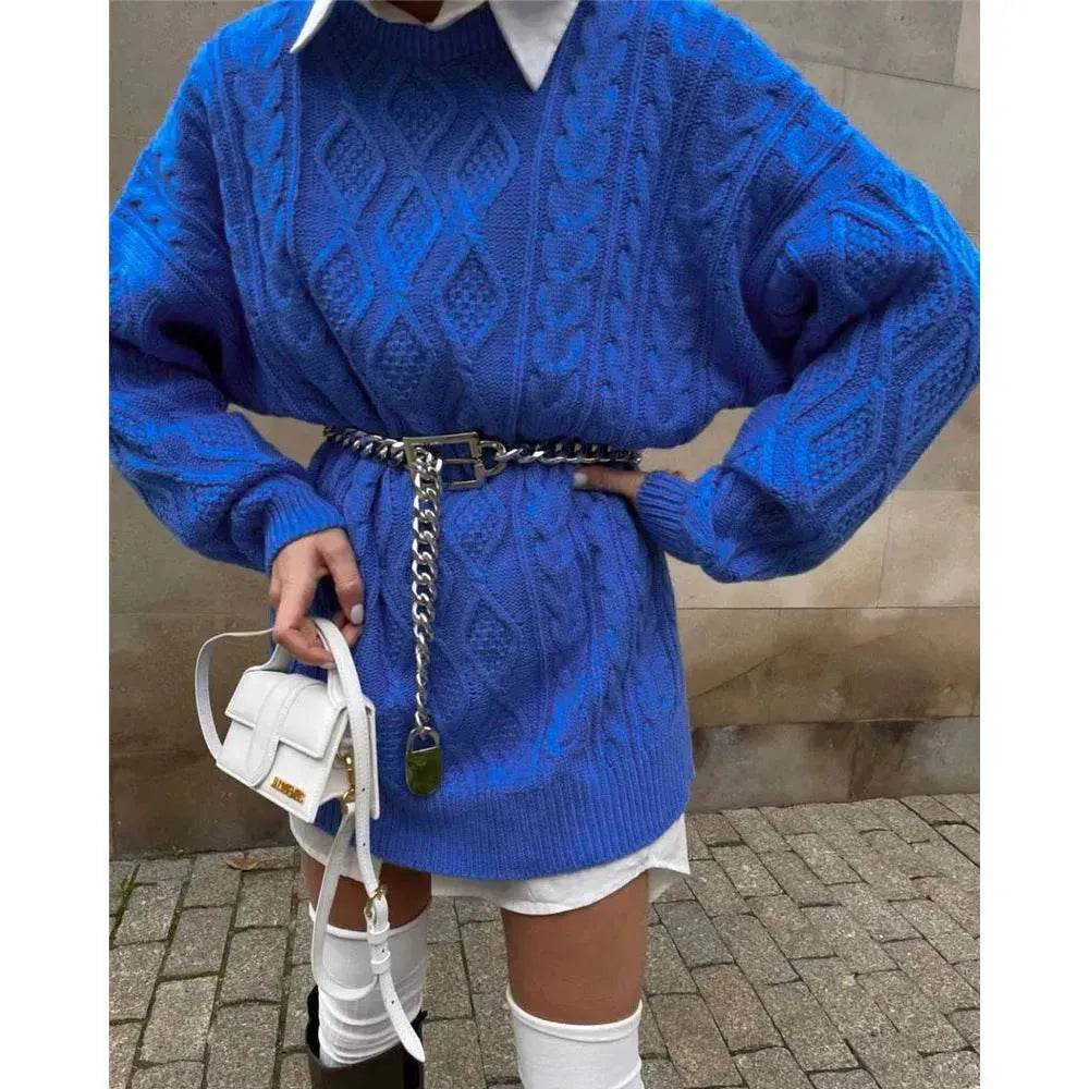 Casual Oversize Hip pop style Round neck Knitted Twist Sweater dress - www.Shopthatapp.com