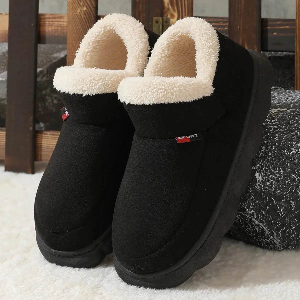 Winter Plush Cotton Shoes Women Men Warm Suede House Shoes For Parents Solid Color Thick-soled Garden Shoes Outdoor - www.Shopthatapp.com