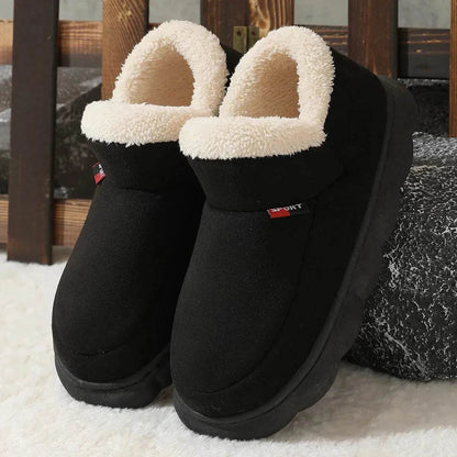 Winter Plush Cotton Shoes Women Men Warm Suede House Shoes For Parents Solid Color Thick-soled Garden Shoes Outdoor - www.Shopthatapp.com