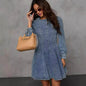 Elegant Patchwork Waist-slimming Women's Denim Long Sleeve Dress - www.Shopthatapp.com