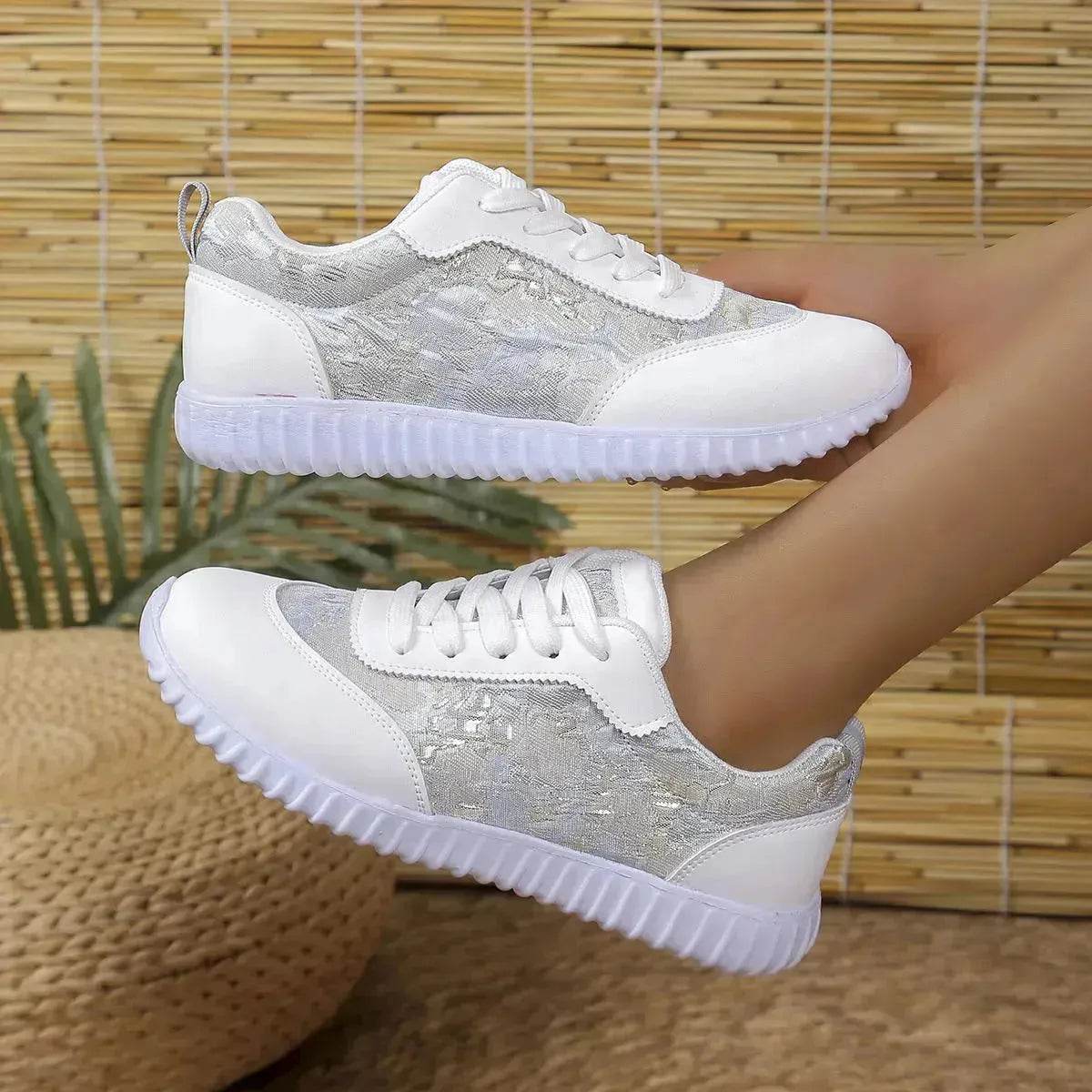 Versatile Lace-up Flat Shoes Casual Lightweight Thick-soled Running Sports Shoes Low-top Breathable Sneakers For Women - www.Shopthatapp.com