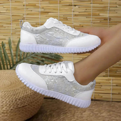 Versatile Lace-up Flat Shoes Casual Lightweight Thick-soled Running Sports Shoes Low-top Breathable Sneakers For Women - www.Shopthatapp.com