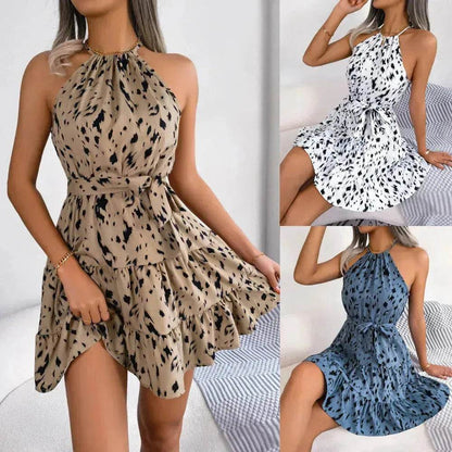 Casual Leopard Print Ruffled Swing Dress Summer Fashion Beach Dresses Women Skater Dress for Chic Ladies. - www.Shopthatapp.com