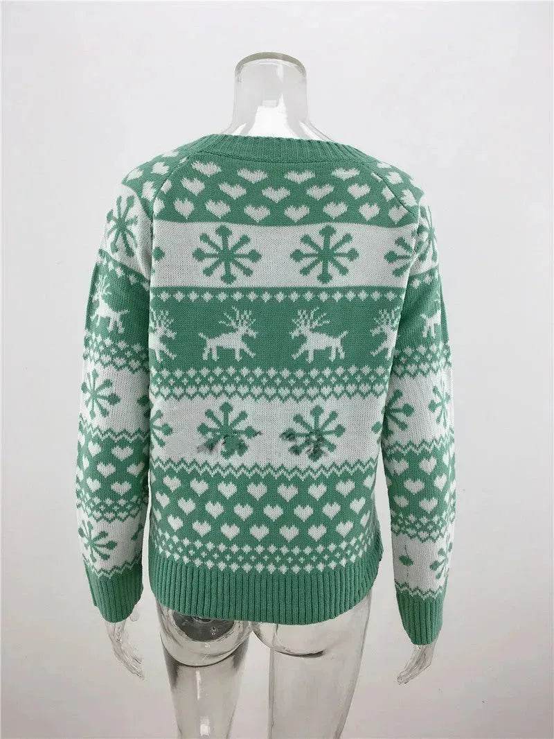 Elk Autumn And Winter New Knitted Round Neck Women's Christmas Snowflake Pullover Women's Sweater - www.Shopthatapp.com