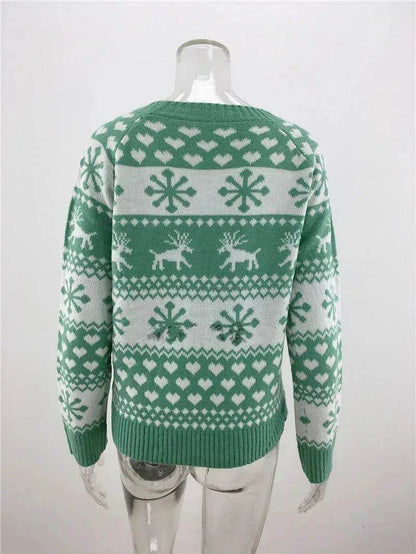 Elk Autumn And Winter New Knitted Round Neck Women's Christmas Snowflake Pullover Women's Sweater - www.Shopthatapp.com