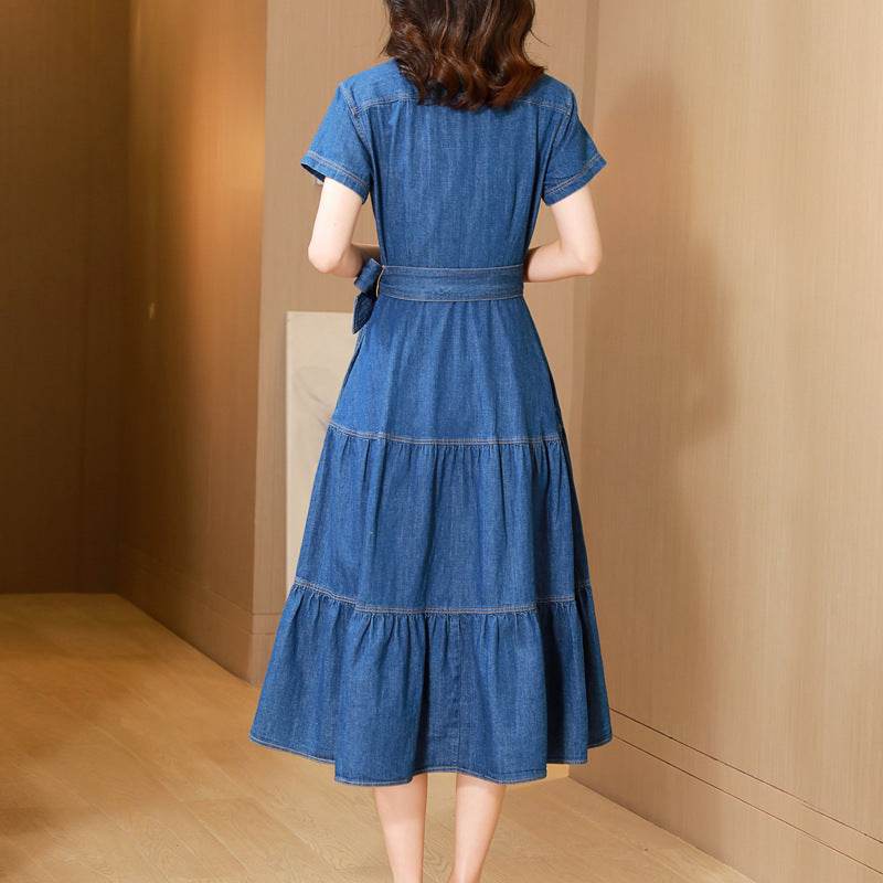 Classy Elegant Single Breasted Denim flared Midi Dress - www.Shopthatapp.com