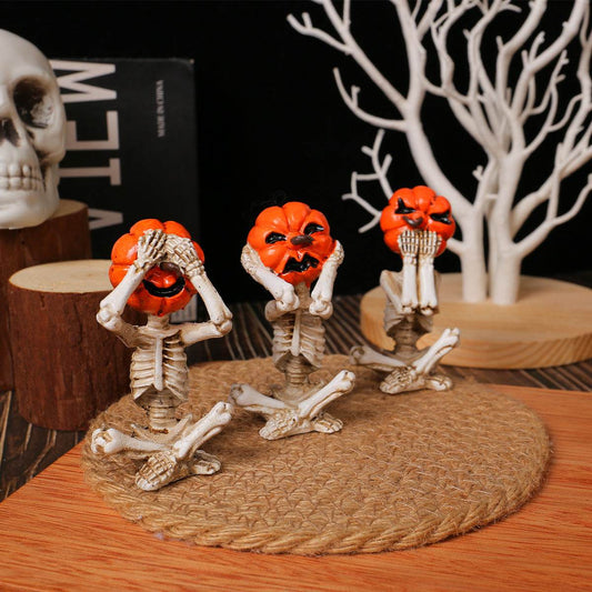 Pumpkin Head Skull Doll Ornaments Home Halloween Layout Props - www.Shopthatapp.com