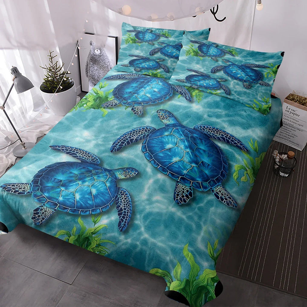 Sea Turtle Pattern Duvet Cover Set 3 Pieces King Size Soft Bedding Set With 2 Pilowcases With Zipper Closure For Home Bedroom For All Seasons - www.Shopthatapp.com
