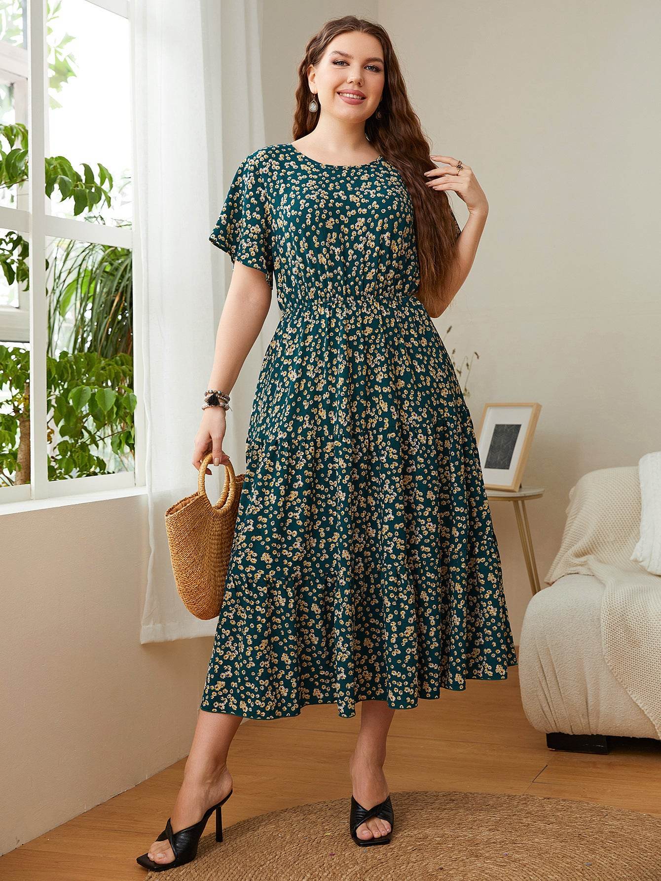 Summer Plus Size Women Floral Printed Midi Dresses - www.Shopthatapp.com