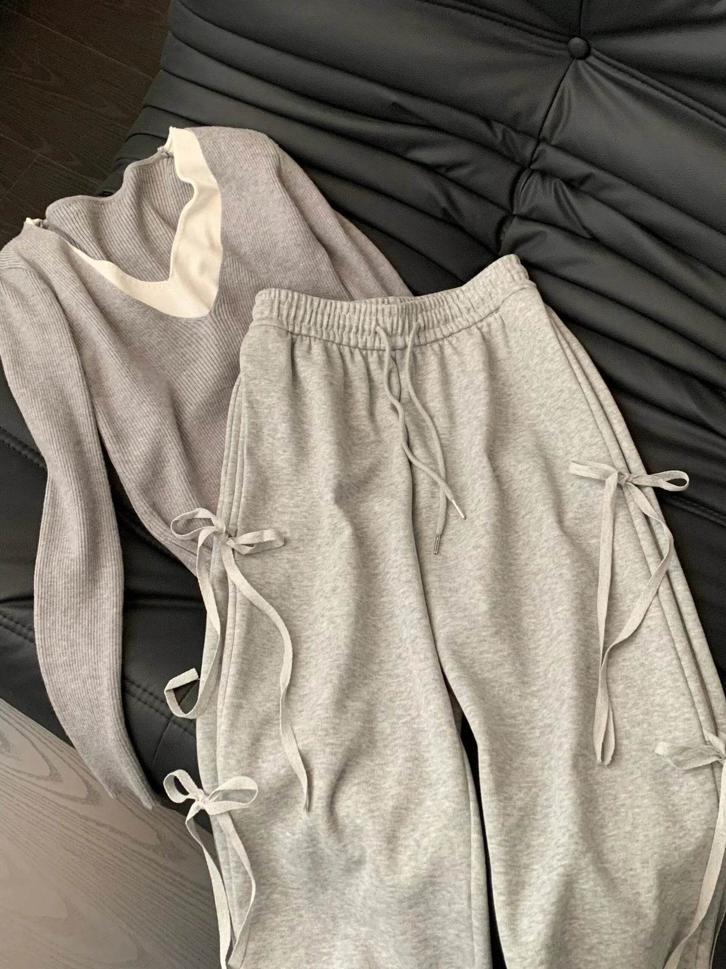 Fashion Vintage Bow lace up Drawstring Wide leg sweat pant for women - www.Shopthatapp.com