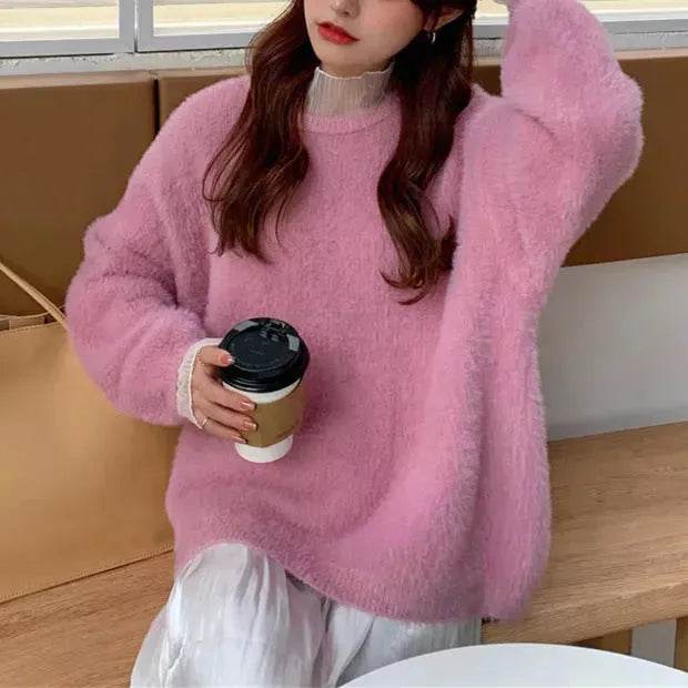 Autumn Winter Mink-like Wool Thick Plush Pullover Sweater for Women - www.Shopthatapp.com