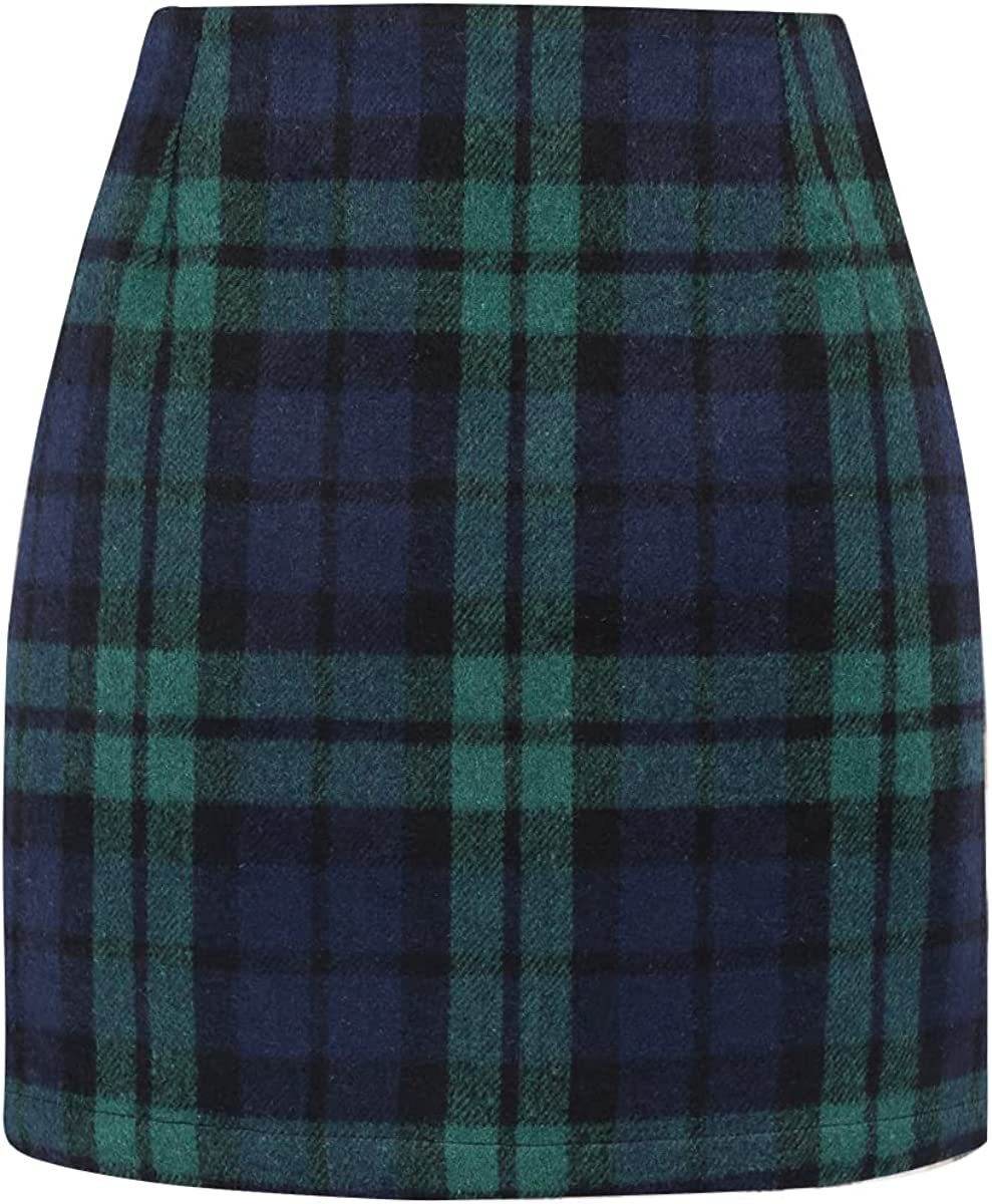 Women's High Waist Plaid Tight Pencil Wool Mini Skirt - www.Shopthatapp.com