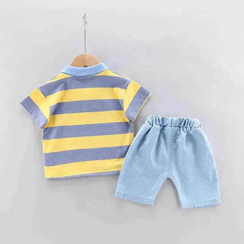 Boys' Summer Short Sleeve Korean Style Lapel Polo Shirt and Short Pant Two piece for boys - www.Shopthatapp.com