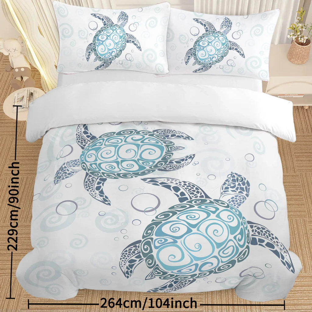 Sea Turtle Bedding Aqua Teal Blue Duvet Cover Sets Beach Turtle Bed Sets Ocean 3 Piece Turtle Themed Comforter Cover With 2 Pillowcases Twin Full Queen King Size - www.Shopthatapp.com
