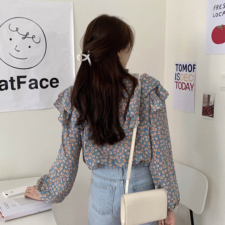 French Retro Floral Blouse Women Wood Ear blouse Women - www.Shopthatapp.com