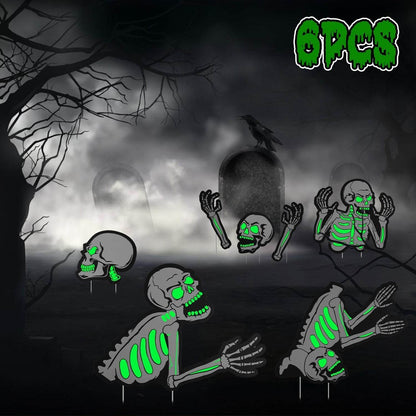 6Pcs Skull Or 6Pcs Tomb Or 5Pcs Black Cat Halloween Yard Sign Decorations  Glow In The Dark For Haunted House Garden Yard And Scary Theme Party - www.Shopthatapp.com