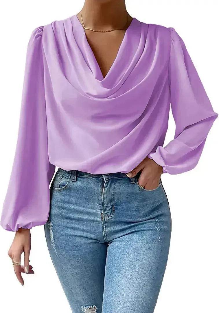 Casual Evening Top for Women Long-sleeved Shirt Loose V-neck chiffon blouse Top women - www.Shopthatapp.com