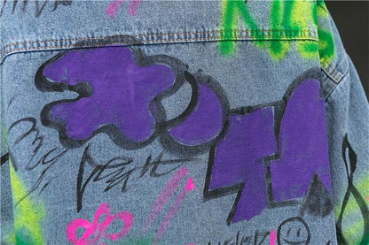 Oversized Graffiti Print Denim Jacket Women Loose Fried Street fashion - www.Shopthatapp.com