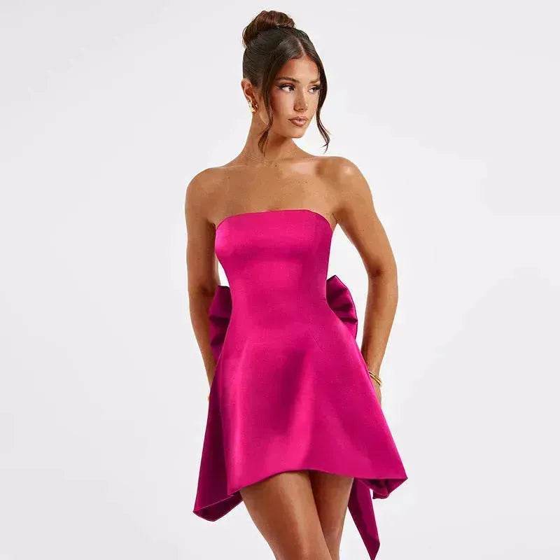 Women's Mini Tube Dress With Big Bow Summer Fashion Tube Top Short Skater Dress. - www.Shopthatapp.com