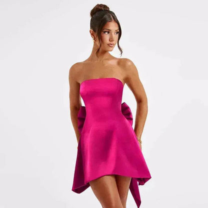 Women's Mini Tube Dress With Big Bow Summer Fashion Tube Top Short Skater Dress. - www.Shopthatapp.com