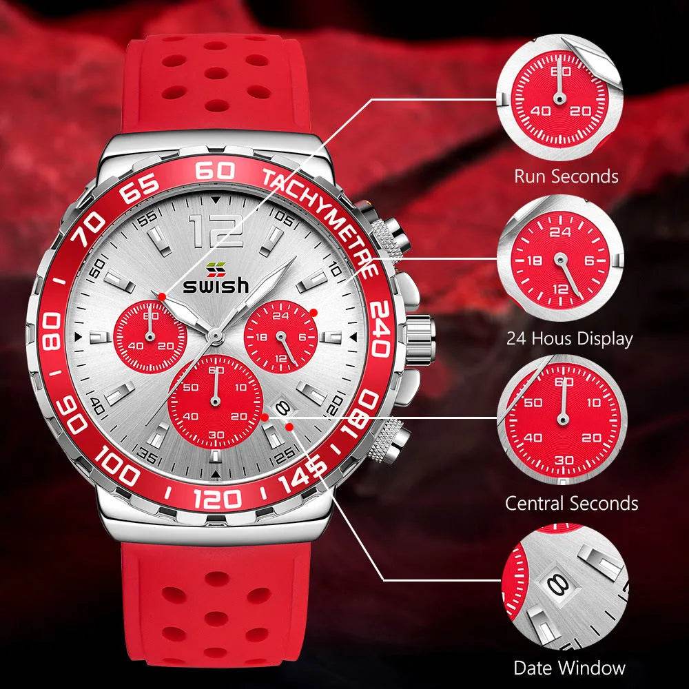 Men's Luminous Sports Breathable Hole Silicone Strap Six-pin Quartz Watch - www.Shopthatapp.com