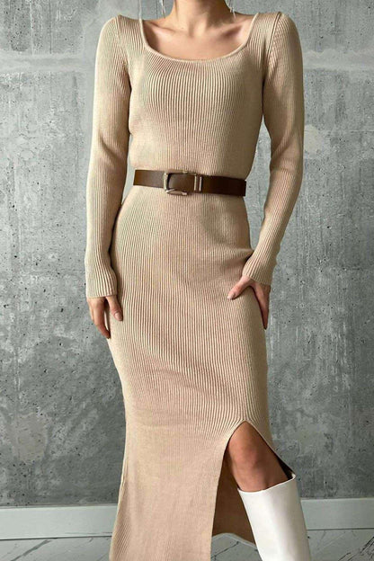 Darcie Ribbed Slit Dress - www.Shopthatapp.com
