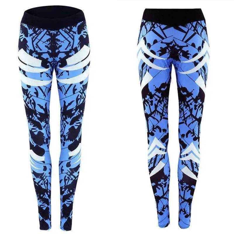 Dark Blue Printed Tight Gym Leggings - www.Shopthatapp.com