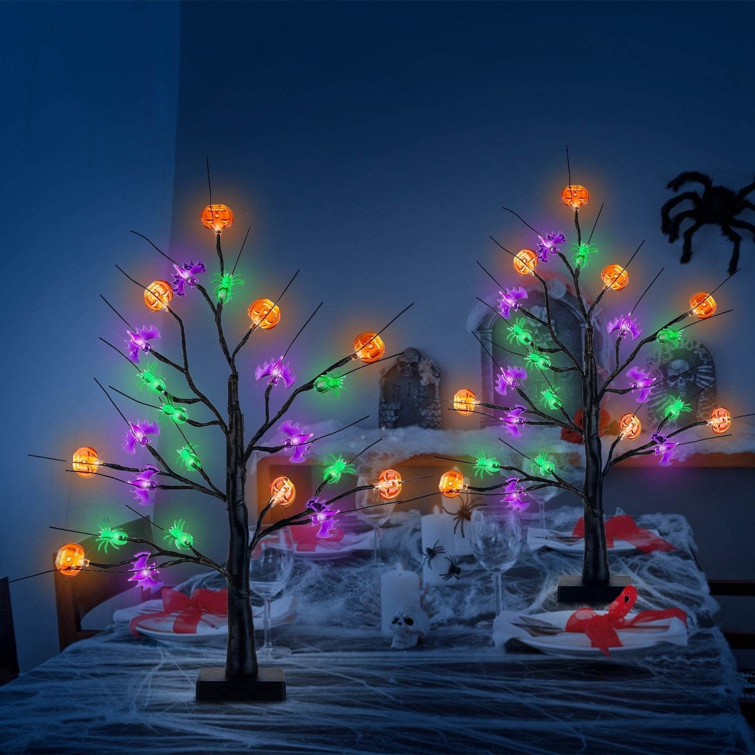 2Pack 1.97FT Lighted Halloween Trees Halloween Indoor Decorations Black Halloween Tree Lights With Timer Adjustable Twigs For Tabletop Party - www.Shopthatapp.com
