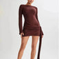 Fashion Suspender Slim Long-sleeved Dress Y2K Charming Hip-hugging V-shaped Backless Bodycon Short Mini Dresses Womens Clothing - www.Shopthatapp.com