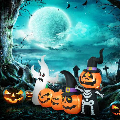 HOMCOM 7.5ft Halloween Inflatables Pumpkin Ghost Family, Blow Up Halloween Decorations Outdoor LED Yard Display, Waterproof - www.Shopthatapp.com