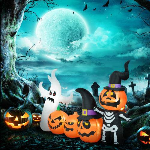 HOMCOM 7.5ft Halloween Inflatables Pumpkin Ghost Family, Blow Up Halloween Decorations Outdoor LED Yard Display, Waterproof - www.Shopthatapp.com