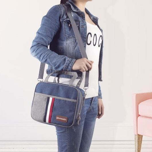 Women Fashion Thermal Insulated Denim Work Lunch Bag - www.Shopthatapp.com