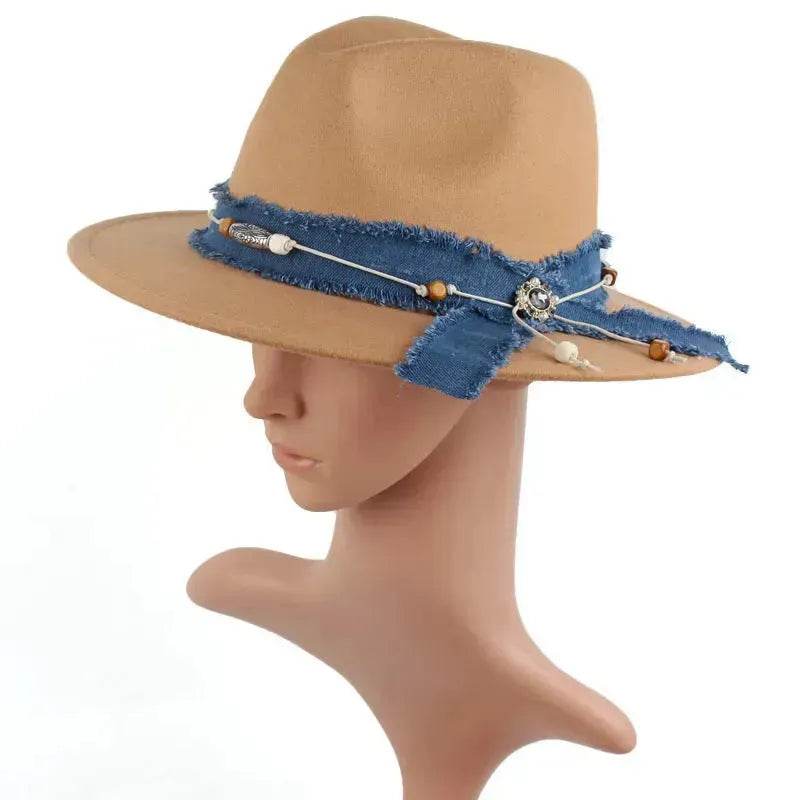 Women Fashion  Denim Blue Cloth Scarf Hat Woolen Hat - www.Shopthatapp.com