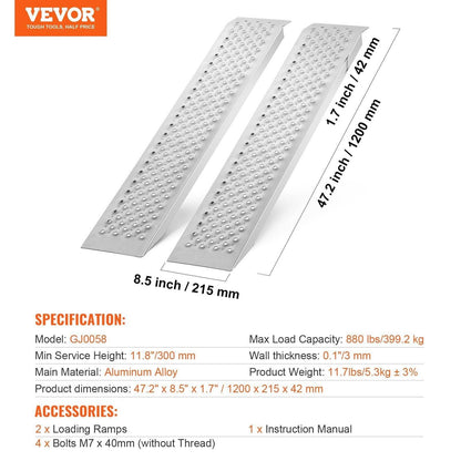 47.2 X 8.5 Aluminum Ramps 880 LBS Capacity Loading Ramps 2PCS - www.Shopthatapp.com