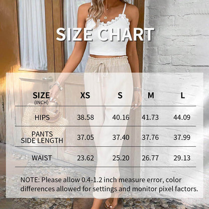 Women's Summer 2-Piece Outfit Sleeveless Lace Vest Top And Casual Elastic Waist Pants - www.Shopthatapp.com