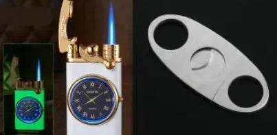 New Lighter With Electric Watch Rocker Arm Automatic Ignition Straight Blue Flame Lighter Creative Real Dial Inflatable Windproof Cigar Lighter Men's Watch Gift - www.Shopthatapp.com