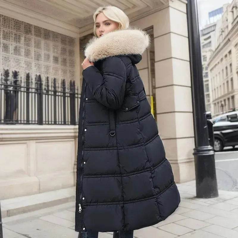 Women's Mid Length Fur Hoodie Winter Jacket Coat - www.Shopthatapp.com